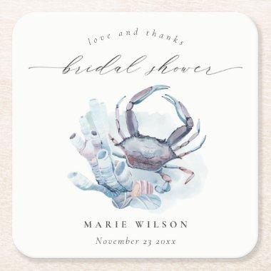 Muted Underwater Crab Coral Nautical  Square Paper Coaster