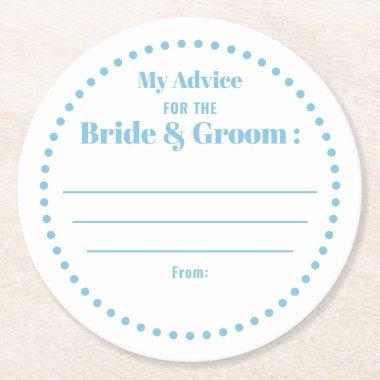 My Advice For Bride & Groom Classic Elegant Blue Round Paper Coaster