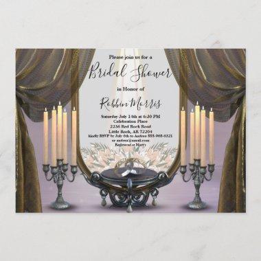 Mystic Night Gold Drapes & Candles Bridal Shower Invitations