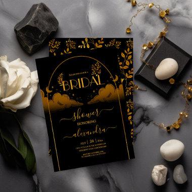 Mystical Black Gold Clouds Moon Bridal Invitations