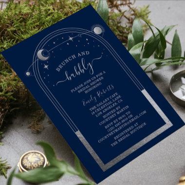 Mystical Blue Silver Celestial Bridal Shower Invitations