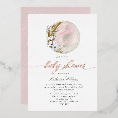 Mystical Bohemian Moon Baby Shower Foil Invitations