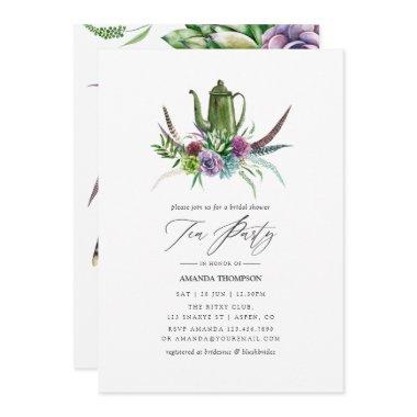 Mystical Boho Succulent Bridal Shower Tea Party Invitations