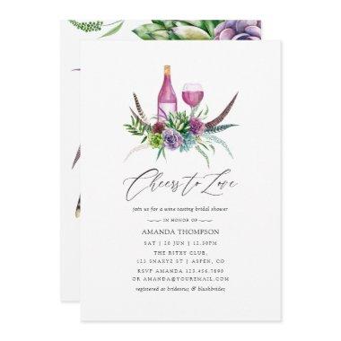 Mystical Boho Succulent Bridal Shower Wine Tasting Invitations