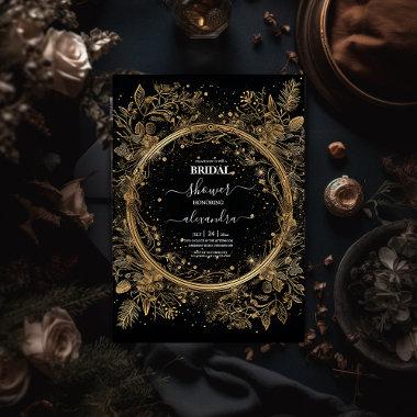 Mystical Celestial Black and Gold Bridal Invitations