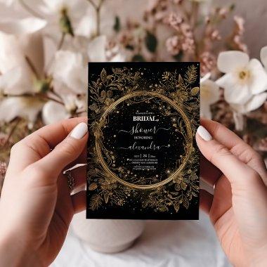 Mystical Celestial Black and Gold Bridal Invitations