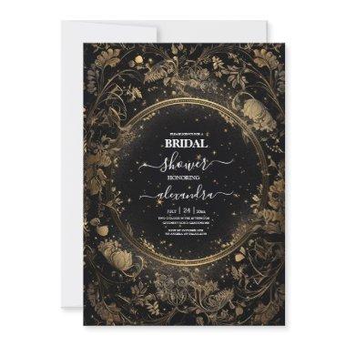 Mystical Celestial Black and Gold Bridal Invitations