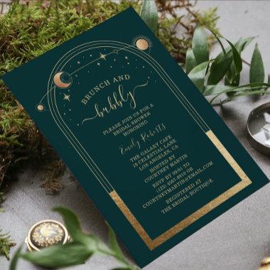 Mystical Green Gold Celestial Bridal Shower Invitations