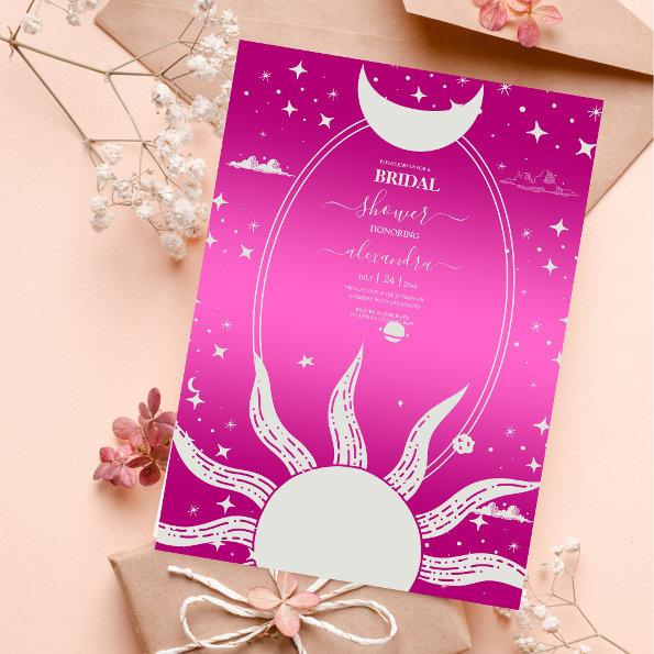 Mystical Pink and Silver Sun Moon Invitations