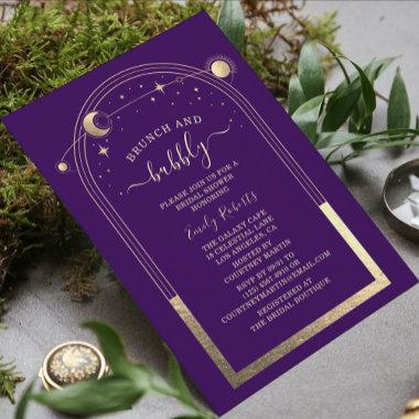 Mystical Purple Gold Celestial Bridal Shower Invitations