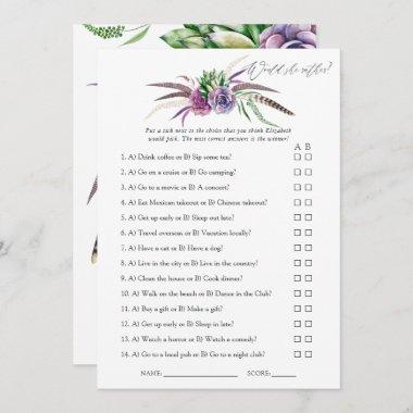 Mystical Succulents Bridal Shower Game Invitations