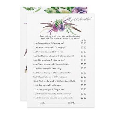 Mystical Succulents Bridal Shower Game Invitations