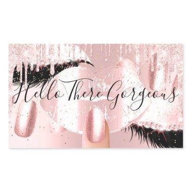 Nails Eyelashes Makeup Pink Drips Hello Gorgeous Rectangular Sticker