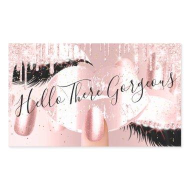 Nails Eyelashes Makeup Pink Drips Pink Gorgeous Rectangular Sticker