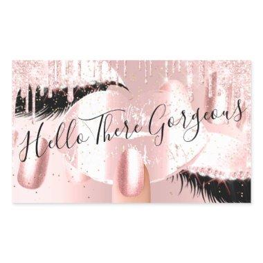 Nails Eyelashes Makeup Pink Drips Pink Gorgeous Rectangular Sticker