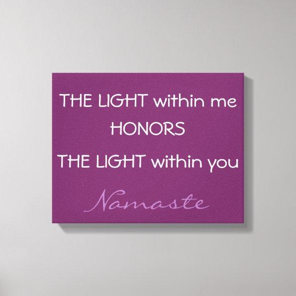 Namaste Greeting, inspirational canvas, purple Canvas Print