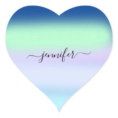 Name Bridal Green Blue Navy Ombre Pastels Heart Sticker