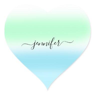 Name Bridal Green Blue White Ombre Pastels Heart Sticker