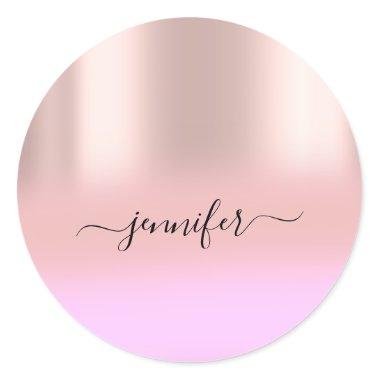 Name Bridal OMBRE Minimalism Pink Rose Ombre Classic Round Sticker