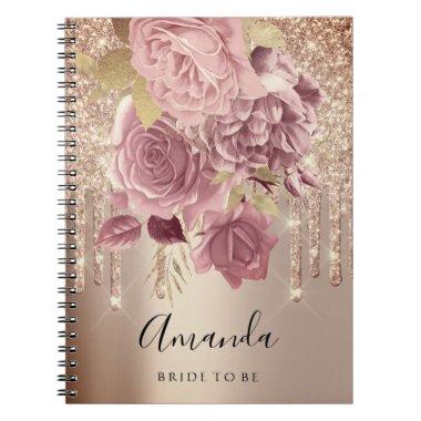 Name Bridal Shower Drips Rose Pink Roses Notebook