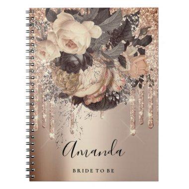 Name Bridal Shower Drips Rose Silver Gold Roses Notebook