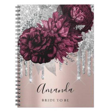 Name Bridal Shower Marsala Drips Floral Peony Notebook