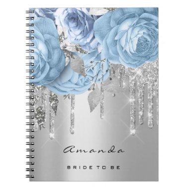 Name Bridal Shower Marsala Drips Rose Blue Notebook