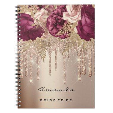 Name Bridal Shower Marsala Drips Rose Florals Notebook