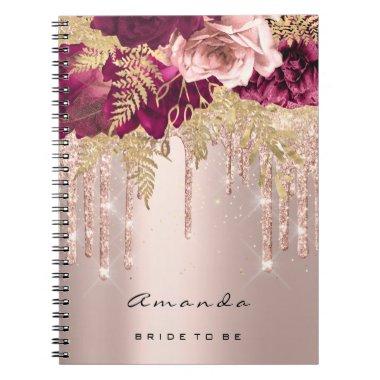 Name Bridal Shower Marsala Drips Rose Pink Notebook
