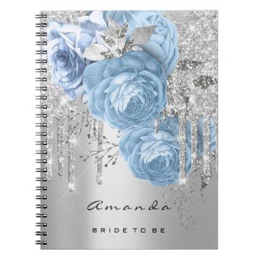Name Bridal Shower Marsala Drips Roses Blue Notebook