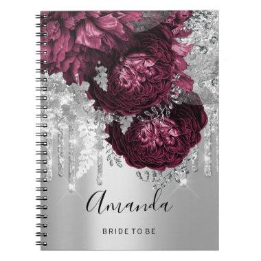 Name Bridal Shower Marsala Drips Roses Burgundy Notebook