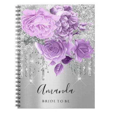Name  Silver Drip Floral Purple Roses Notebook