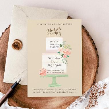 Name Cake Topper Watercolor Floral Bridal Shower Invitations