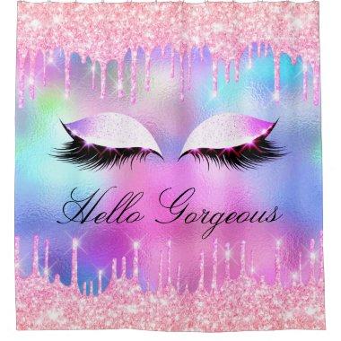Name Eyelashes Makeup Pink Bride Girly Drips Glam Shower Curtain
