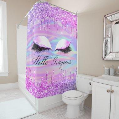 Name Eyelashes Makeup Princes Girly Drip Holograph Shower Curtain