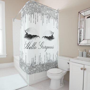 Name Eyelashes Makeup Silver White Girly Drips Shower Curtain