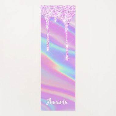 Name Holographic Pink Drips Unicorn Pastels Yoga Mat