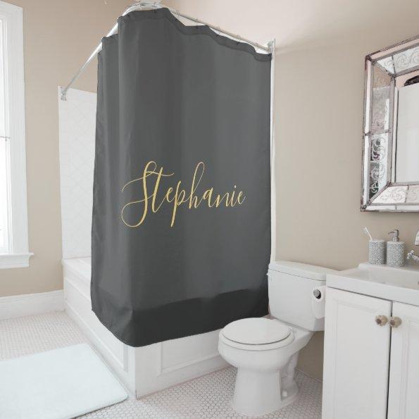 Name Monogram Gold Grey Gray Classy Elegant Custom Shower Curtain