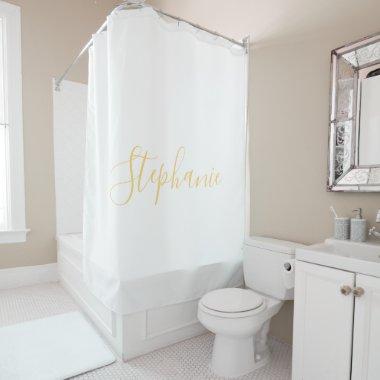 Name Monogram Gold White Classy Elegant Custom Shower Curtain