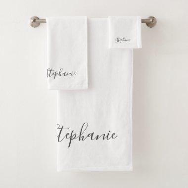 Name Monogram Grey White Custom Color Elegant Bath Towel Set