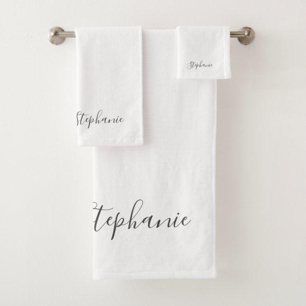 Name Monogram Grey White Custom Color Elegant Bath Towel Set