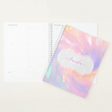 Name Monogram Holograph Royal Quinceañera Pink Planner