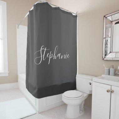 Name Monogram White Grey Classy Elegant Custom Shower Curtain