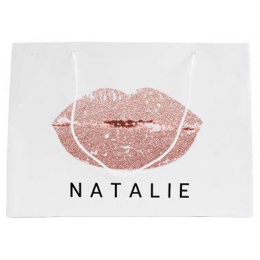 Name Rose Kiss Lips Glitter Gray Minimalim Large Gift Bag