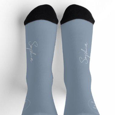 Name script personalized dusty blue wedding favor socks