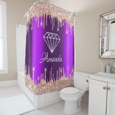 Name Sparkly Glitter Drips Pink Rose Purple  Curtain