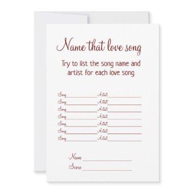 name that love song bridal shower game holiday Invitations