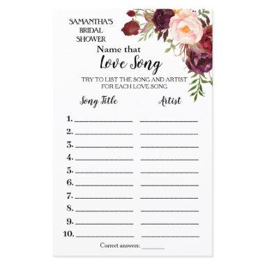 Name that Love Song Marsala Bridal Shower Game