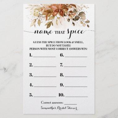 Name that Spice Autumn Bridal Shower Game Invitations Flyer