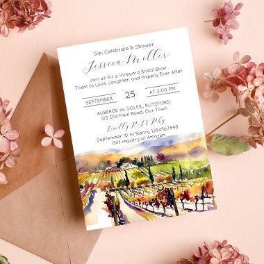 Napa Valley vineyard watercolor bridal shower Invitations